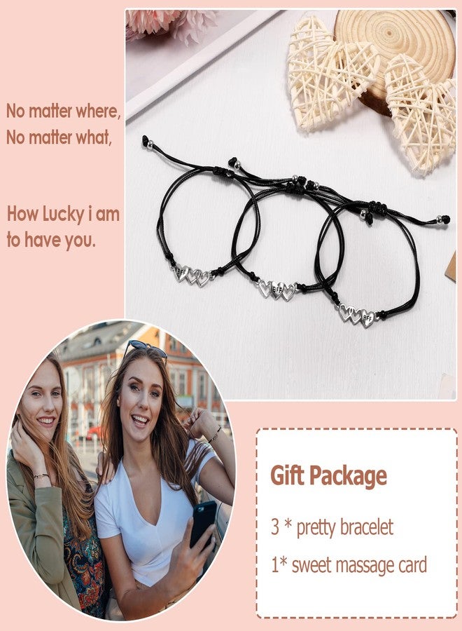 Teniinet Adjustable size and beautiful bracelet,best friend gift for women(Silver Heart for 3) - Image 3